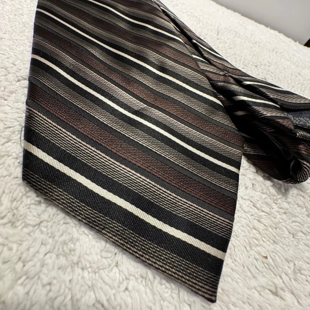 Pierre Cardin Tie Brown Black White Striped Business Formal Necktie Luxury VTG
